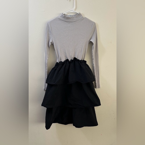 udel Dresses & Skirts - Gray Black Ribbed Ruffle Dress